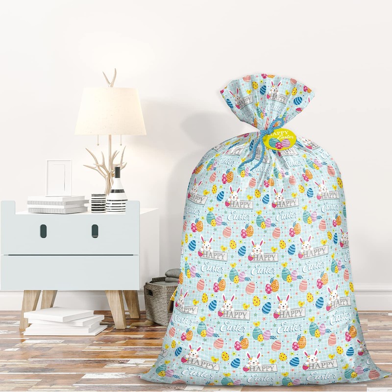 WRAPAHOLIC 56" Large Plastic Gift Bag - Easter Rabbit and