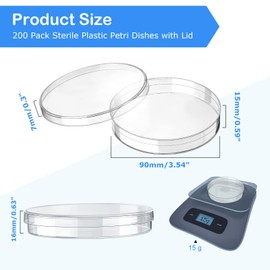 Xuhal 200 Pack Sterile Petri Dishes Plastic Petri Dishes with Lid 90mm Dia x 16mm Sterile Culture Dishes Petri Plate Dishes for Lab Analysis Science Experiment School Projects
