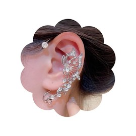 Hanfluenve Sparkling Butterfly Ear Cuff Earrings for Women Vintage Butterfly Hollow Non Piercing Ear cuffs Rhinestone Climber Ear Wrap Earrings Crystal Ear Crawler Earrings for Fairy Christmas