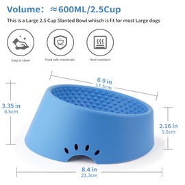 MCHXN Pet Dog Food Bowl 10° Slanted ，Silicone Material， Easy to Clean Non-Skid & Non-Spill Easier to Reach Food L/2.5 Cups Blue