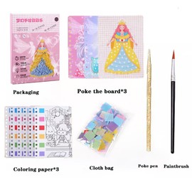 Neioaas Princess Sticker Book and Watercolor Paint Kit, 2 in 1, DIY Fabric Arts, Easter Gift for Ages 4-8