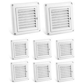 QWORK 4" White Louvered Vent Cover Set for Outdoor Dryer Exhaust, 8 Pack Covers Prevent Birds Nesting, Including Easy Installation Screws