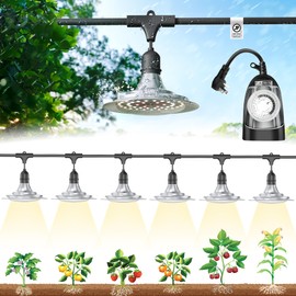 EVERYGROW Outdoor Grow Lights with Timer, Full Spectrum Greenhouse Grow Lights with Timer For Outdoor Plants, IP65 Waterproof String Grow Light Outdoor, UL Certified Daisy Chain LED Grow Light, 21.3FT