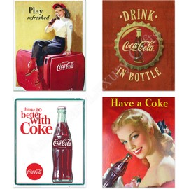 Coca Cola- Classic Vintage Wall Prints Set (4)-8x10"s Wall Art Replica Prints- Ready to Frame. Retro Home-Kitchen Decor. Perfect Gift For Coke Lover's Memorabilia Collections. Printed on Photo Paper.