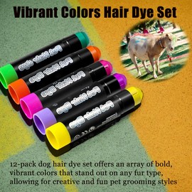 12 Pack Dog Hair Color Dye - Vibrant, Washable, and Safe Temporary Pet Hair Dye - Perfect for Grooming, Festivals, and Creative Styling - Assorted Colors for Dogs, Cats, and Pets