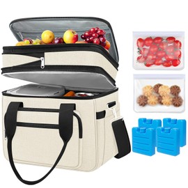 23L Extra Large Expandable Insulated Cooler Lunch Box for Men Double Deck Leakproof Heavy Duty Lunch Bag with 4 Ice Packs&2 Snack Bags for Adult/Construction/Women/Work/Picnic/Camping - Dark Gray