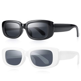 OLIEYE Rectangle Sunglasses for Women Retro Driving Glasses 90‘s Vintage Fashion Narrow Square Frame UV400 Protection (2 Pack Black+White, 52)