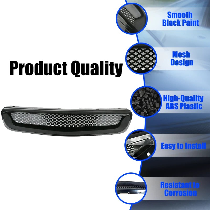 WenQi Black Mesh ABS Front Hood Grille Grill For 1996-1998