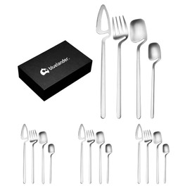 Bluelander Juego de Cubiertos, Acero Inoxidable, Diseño Futurista, Set 16 Piezas, Acabado Mate, Servicio para 4 Persona, Perfectos Todo Tipo de Evento (16 Piezas, Plata)