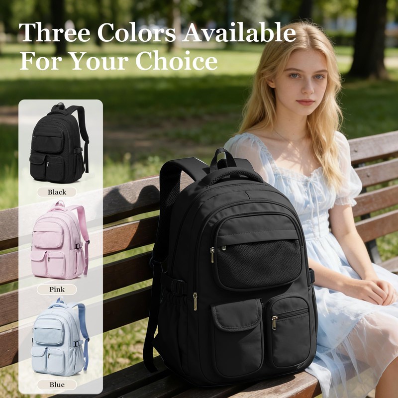 Cypak Black Backpack for School Teens Boys Girls, Large Capacity