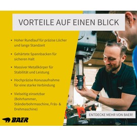 BAER 1.0-13mm UNF 1/2 x 20 Keyless Drill Chuck with Threaded Holding Hammer Quality Drill Chuck, Drill Head, Chuck