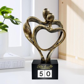 BIBNIZ Anniversary Wedding Gift Heart Decoration for Couples,1st to 50th or 60th for Her and Him, Romantic Couple Sculpture Love Statue for Weddings Valentine's Day Home Decor(S)