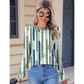 Kistore Womens Tops Plus Size Elegant Crew Neck Long Sleeve Green Floral Tunic Tops for Leggings Pullover Shirts 2XL