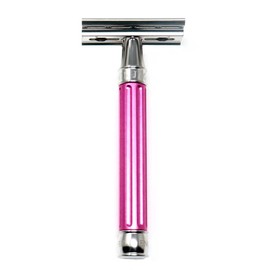 Edwin Jagger Edwin Jagger 3ONE6 DE Stainless Steel Safety Razor, Grooved, 1x Pack of DE Razor Blades (Anodized Pink)