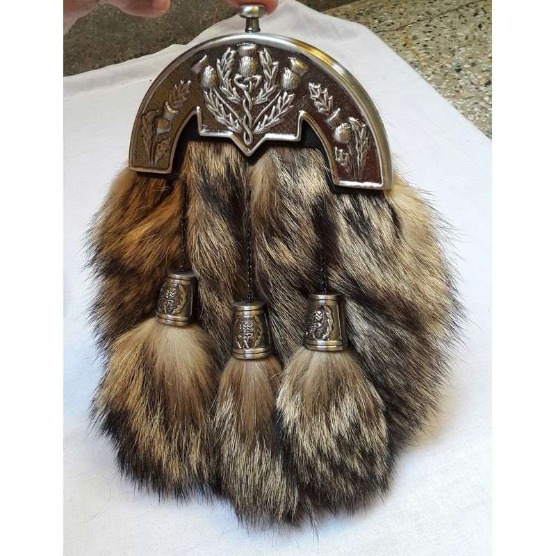 Scottish Kilt Original Fox Fur Full Dress Sporran Antique Enamel
