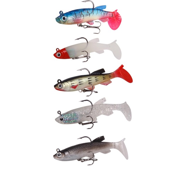 Pack of 5 rubber fish, fishing lure set, zander bait,