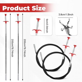 2 unidades de 200 cm, 4 garras limpiador de tuberías, serpiente de drenaje, pinza telescópica flexible, desatascador de desagüe, espiral retráctil, para alcantarillas, cocina y baño