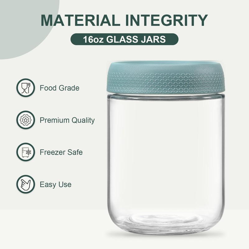 NETANY 6-pack 16oz Glass jars with Airtight Lids, Overnight Oats