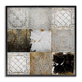 Stupell Industries Antique Ceiling Tile Collage Vintage Glam Abstract Patterns, Designed by Sophie 6 Black Framed Wall Art, 24x24, Gold