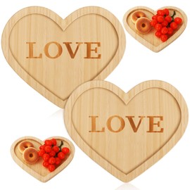 Whaline 2Pcs Heart Shape Serving Platters Valentine's Day Charcuterie Board with Grooves Wood Snack Cheese Platter Tray For Valentine's Day Decor Kitchen accessories Housewarming Present 11.6 x 9.8 In