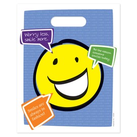 Practicon Worry Less Smile More 8" x 10" Dental Giveaway Bag, Dental Hygiene Patient Care Goodie Bag, Dentist Office Plastic Gift Bags, 100 Pack