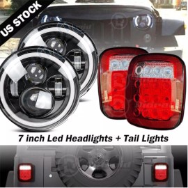 milelightpart-us DOT 7inch LED Headlights + Tail Lights Combo For Jeep Wrangler TJ 1997-2006