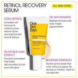 Clear Skin Days 5% Retinol Recovery Face Serum - With Niacinamide - Treats Scarring, Hyperpigmentation, Fine Lines & Wrinkles - Brightens Skin & Increases Cell Turnover, 30ml