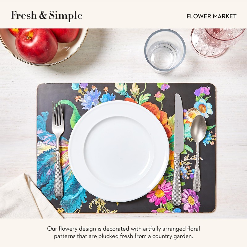 MACKENZIE-CHILDS Set of 4 Cork-Back Placemats, Hard-Finish Table Mats, (Color)