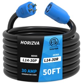 HORIZVA 50FT 30 Amp Generator Cord, 4 Prong NEMA L14-30P/L14-30R Generator Extention Cord, Twist Lock Heavy Duty 10 Gauge Outdoor Extension Cable for RV Camper and Generator to House, ETL Listed