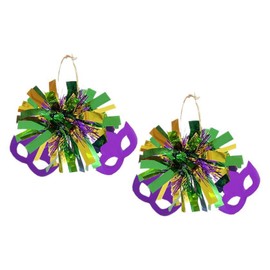 Colorful Mardi Gras Earrings Mask Feather Glitter Fringe Festival Drop Earrings for Women-3