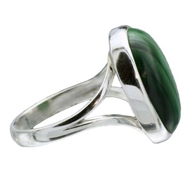 I-be, Malachite Gemstone Ring Oval 925 Silver in Gift Box 103612/13x18, Stone, Malachite