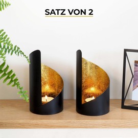 Tea Light Holder Decorative Gold - Set of 2 Tea Light Holders Gold - Aesthetic Room Decor - Living Room Modern - Decoration Black Gold - By Gadgy