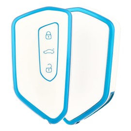 OFF WE GO Car Key Case for VW Golf 8 Key Case Cover for Seat Leon MK4 Tarraco Ateca Skoda Octavia 2020 Cupra 3 Buttons TPU Car Key Case Women Men Key Shell White Blue