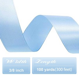 Light Blue Ribbon, 100 Yards 3/8 Inch Blue Satin Ribbon for Gift Wrapping Hair Ribbon Flower Bouquet Silk Ribbons for Crafting Bow Making Wedding Party Home Decoration