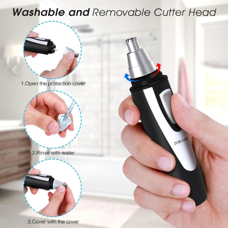 ZORAMI 2025 Ear Nose Hair Trimmer Waterproof Dual Blades