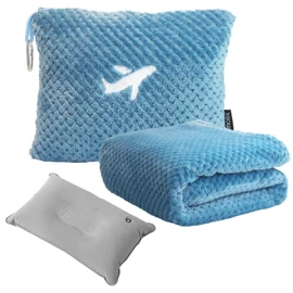 Nenolix Travel Blanket Airplane Compact with Bag, Travel Essentials 3 in 1 Packable Airplane Blanket, Travel Pillow and Blanket Set, Inflatable Pillow, Luggage Sleeve & Backpack Clip (Slate Blue)