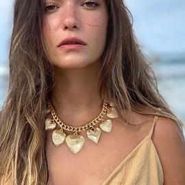 TOVABA Vintage Heart Necklaces for Women: Gold Plated Heart Chokers with Adjustable Chunky Chain, Trendy Non-Tarnish Statement Charm Necklaces