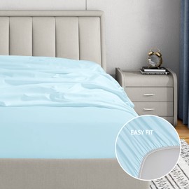 Cathay Home Luxury Wrinkle and Fade Resistant Double Brushed Ultra Soft Microfiber 14-Inch Standard Pocket Single Fitted Sheet, Aqua, King