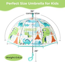 Wxjiahetai Kids Umbrella for Girls & Boys Toddler Childrens Clear Bubble Umbrella for Kids Small Durable Kids Umbrellas for Rain Outdoor(Clear Blue Dinosore)