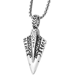 NHQZ Odin Chain, Arrow Chain, Vegvisir Chain, Stainless Steel Vegvisir Pendant with Arrow, Punk Spear Necklace with Valknut Symbol, Viking Amulet Chains for Men, for Birthday, Christmas