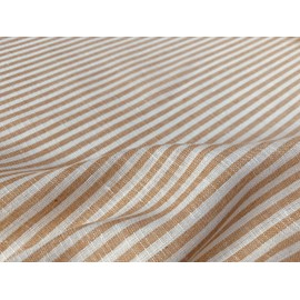 LushFabric Linen Fabric Striped Light Cotton Material Cute Striped White Lines Home Decor Dressmaking 150cm Wide (Per Metre) (Tan)