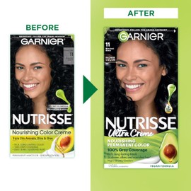 Garnier Hair Color Nutrisse Nourishing Creme, 11 Blackest Black (Peppercorn) Permanent Hair Dye, 2 Count (Packaging May Vary)