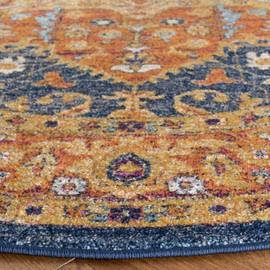 SAFAVIEH Evoke Collection EVK275C Oriental Medallion Distressed Non-Shedding Dining Room Entryway Foyer Living Room Bedroom Area Rug, 5'1" x 5'1" Round, Blue / Orange