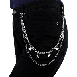 KALIONE Hip Hop Pants Chain for Women, Vintage Star Jean Chain Y2k Waist Chain Layered Star Belt Chain Pocket Goth Chain for Women Girls Keychain Wallet Pants Boots Body Accessories, Silver