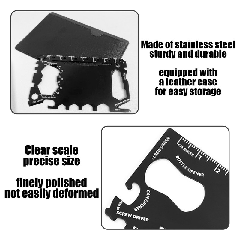 1 Piece Multi-Tool, Stainless Steel Card Tool with Leather Case,