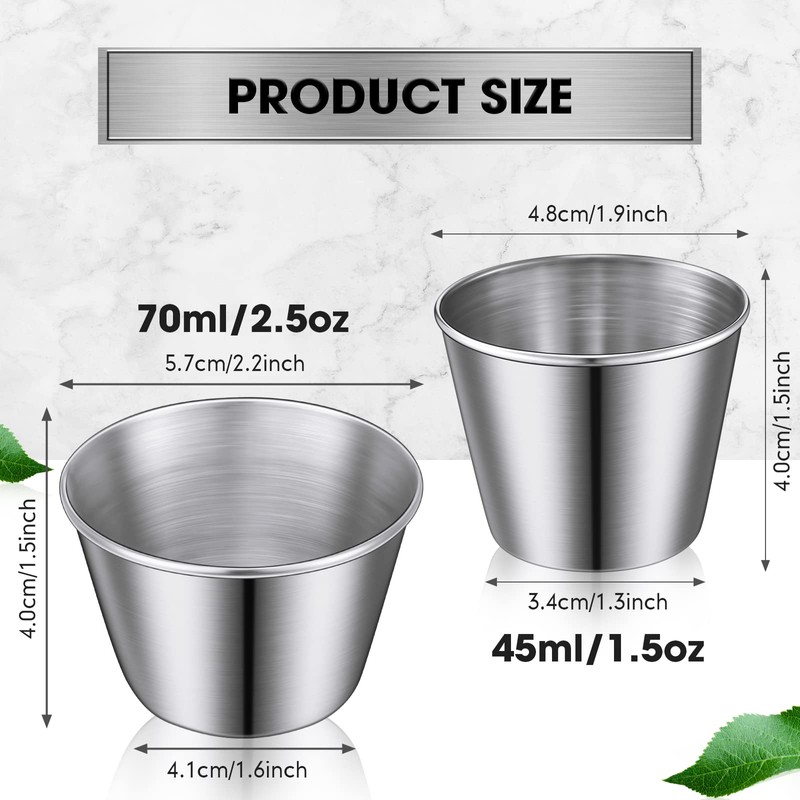 50 Pack Metal Ramekins Stainless Steel Sauce Cups Bulk Condiment