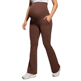 CRZ YOGA Women Butterluxe Maternity Flare Leggings with Pockets 31" - Workout Active Yoga Pregnancy Pants Over The Belly Soft Coffee Brown Small