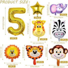 5th Jungle Safari Birthday Party Decorations, 9 Pack Safari Animal Balloons for Boy Kids Baby Shower Wild Number 5 Safari Jungle Theme 5th Birthday Party Supplies (5th)