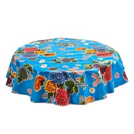 Round Freckled Sage Oilcloth Tablecloth in Mum Light Blue - You Pick The Size!