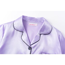 UNICABBIT21 Violet Satin Pajamas for Big Girls Cute Silk Button Down Short Sleeve & Shorts PJS Outfit Kids Sleepwear Size 10